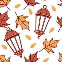 Warm autumn lanterns and leaves seamless tile pattern with cozy textures and colors concept as Autumn lanterns and warm leaves create a cozy seamless tile pattern with rich texture Dynamic vector