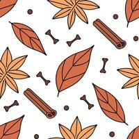 Warm autumn spices and leaves seamless tile pattern with cozy textures and rich colors concept as Autumn spices like cinnamon and cloves paired with leaves create a warm seamless t Dynamic vector