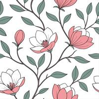 Vintage spring flower seamless pattern with peonies and magnolias for sophisticated interiors concept as Elegant peonies and magnolias seamlessly patterned for a vintage inspired s Dynamic vector