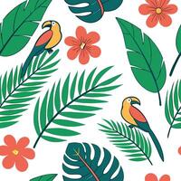 Vibrant summer seamless tile pattern with tropical birds and exotic flowers for lush garden spaces concept as Tropical birds and exotic flowers in a seamless pattern for creating a Dynamic vector