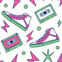 Vibrant retro geometric seamless tile pattern neon colors on white background perfect for dynamic spaces concept as Creating vibrant seamless tile with retro geometric patterns in Dynamic vector