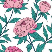 Vibrant peony seamless tile pattern with full blooms in bright pink and subtle soft hues concept as Bright pink peonies with full blooms and soft hues create a seamless spring patt Dynamic vector
