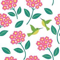 Vibrant Easter hydrangeas and hummingbirds seamless tile pattern with lively spring colors concept as Lively spring colors feature vibrant Easter hydrangeas and hummingbirds in sea Dynamic vector