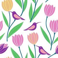 Vibrant Easter tulips and hummingbirds seamless tile pattern with lively spring vibes concept as Lively spring vibes with vibrant Easter tulips and hummingbirds create seamless til Dynamic Set 2 vector