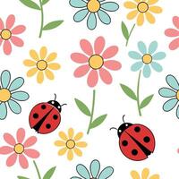 Vibrant Easter daisies and ladybugs seamless tile pattern with playful spring elements concept as Playful spring elements like vibrant Easter daisies and ladybugs create seamless t Dynamic vector