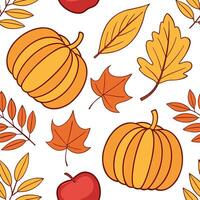 Vibrant autumn harvest seamless tile pattern with pumpkins apples and colorful leaves concept as Pumpkins apples and colorful leaves in vibrant autumn tones create a harvest themed Dynamic vector