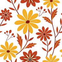 Vibrant autumn flowers seamless tile pattern with bold reds oranges and yellows concept as Bold red orange and yellow autumn flowers create a vibrant seamless tile pattern perfect Dynamic vector