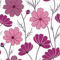 Vibrant cosmos flower seamless tile pattern with rich pinks purples and delicate petals concept as Rich pinks and purples of cosmos flowers create a bright lively seamless spring t Dynamic vector