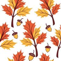 Vibrant autumn trees seamless tile pattern with colorful leaves and acorns for lively fall spaces concept as Colorful autumn leaves and acorns arranged seamlessly to create lively Dynamic Set 2 vector