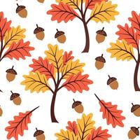 Vibrant autumn trees seamless tile pattern with colorful leaves and acorns for lively fall spaces concept as Colorful autumn leaves and acorns arranged seamlessly to create lively Dynamic Set 3 vector