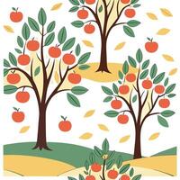 Vibrant apple orchard seamless tile pattern with ripe apples green leaves and autumn hues concept as Ripe apples and green leaves in autumn hues create a vibrant apple orchard seam Dynamic vector