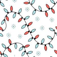 Twinkling fairy lights and snowflakes seamless tile pattern with festive sparkle concept as Twinkling fairy lights intertwined with snowflakes create a seamless tile pattern with f Dynamic vector