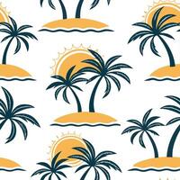 Tropical island seamless tile pattern with palm trees bright sun and sandy beaches concept as Palm trees bright sun and sandy beaches form a vibrant and tropical seamless tile patt Dynamic vector