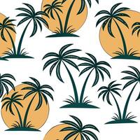 Tropical palm tree seamless tile pattern with green fronds and golden sunsets concept as Palm trees with green fronds and golden sunsets create a tropical beach vibe in this seamle Dynamic vector