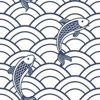 Traditional Japanese waves and koi fish seamless tile pattern with serene blue tones concept as Serene blue tones highlight traditional Japanese waves intertwined with koi fish in Dynamic vector