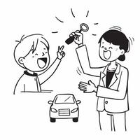Teen excitedly receiving car keys concept as High resolution image of a teen excitedly receiving the keys to their first car with a glossy backdrop capturing the joy and milestone Dynamic Set 2 vector