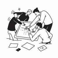 Team members collaborating on a project plan concept as A illustration of team members collaborating on a project plan in a modern workspace using a 3 color tone to emphasiz Dynamic vector