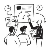 Team meeting with presentation slides concept as A team meeting blended with presentation slides representing the informative and collaborative nature of a company open house Idea Dynamic vector