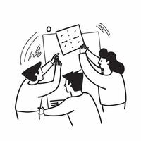 Team members collaborating on a strategic plan concept as A illustration of team members collaborating on a strategic plan in a modern office using a 3 color scheme to highl Dynamic vector