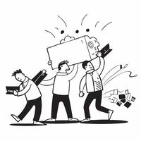 Team handling a PR disaster concept as High resolution image of a team handling a PR disaster with a panicked atmosphere capturing the urgency and stress of managing public relatio Dynamic Set 2 vector