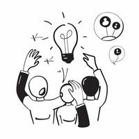 Team brainstorming session with lightbulb concept as A team brainstorming session blended with a lightbulb symbolizing creativity and innovation during a company open house Ideal Dynamic vector