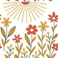 Sun kissed garden flowers seamless tile pattern with golden rays highlighting vibrant blooms concept as Golden sun rays highlight vibrant garden flowers creating a seamless tile pa Dynamic vector