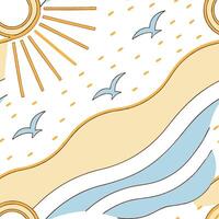 Sunny beach seamless tile pattern with soft sand gentle waves and bright sun rays concept as Soft sand gentle waves and sun rays create a sunny beach seamless tile pattern evoking Dynamic vector