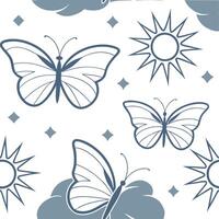 Sunlit summer seamless pattern with sun rays and blue sky accents for an airy open atmosphere concept as Sun rays and blue sky accents arranged seamlessly for creating an airy and Dynamic vector