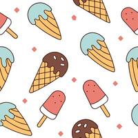 Summer seamless tile pattern with ice cream cones and popsicles for a playful sweet atmosphere concept as Fun and playful seamless pattern featuring ice cream cones and popsicles f Dynamic vector