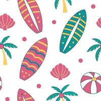 Summer surfboards seamless tile pattern with colorful boards and fun beach designs concept as Colorful surfboards and playful beach patterns create a seamless tile design perfect f Dynamic Set 2 vector