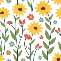 Summer garden seamless tile pattern with sunflowers and wildflowers for a vibrant home garden concept as Bright sunflowers and wildflowers in a seamless pattern perfect for adding Dynamic vector