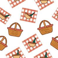 Summer picnic seamless tile pattern with checkered blankets and picnic baskets for outdoor fun concept as Checkered picnic blankets and picnic baskets arranged in a seamless patter Dynamic vector