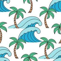 Summer beach seamless tile pattern with vibrant waves and palm trees for coastal home decor concept as Bright waves and palm trees in a seamless pattern for creating a vibrant and Dynamic vector