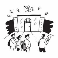 Students entering school building concept as High resolution image of students entering the school building with a glossy backdrop emphasizing the start of a new academic journey a Dynamic vector