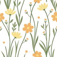 Spring meadow flower seamless pattern with buttercups and daisies for organic spring spaces concept as Organic spring meadow flowers like buttercups and daisies arranged in a seaml Dynamic vector