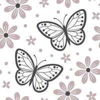 Spring pastel seamless pattern with delicate butterflies and flowers for whimsical garden decor concept as Soft butterflies and pastel flowers arranged seamlessly for a whimsical a Dynamic vector