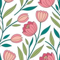 Spring flowers seamless tile pattern with peonies and tulips for lively colorful interiors concept as Lively peonies and tulips seamlessly arranged in colorful patterns for fresh v Dynamic vector
