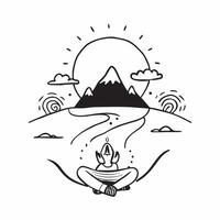 Solo traveler meditating in a serene mountain setting concept as A solo traveler finds peace and tranquility meditating in a serene mountain setting Perfect for wellness and spiri Dynamic Set 2 vector
