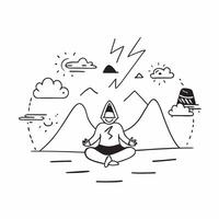 Solo traveler meditating in a serene mountain setting concept as A solo traveler finds peace and tranquility meditating in a serene mountain setting Perfect for wellness and spiri Dynamic vector