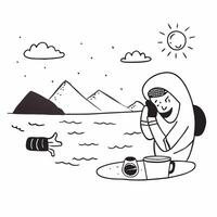 Solo traveler enjoying a cool morning at a serene lake concept as High resolution image of a solo traveler enjoying a cool morning at a serene lake to escape the heat capturing pea Dynamic Set 2 vector