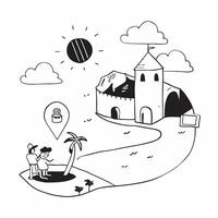 Solo traveler exploring a charming coastal village concept as High resolution image of a solo traveler exploring a charming coastal village to escape the heat highlighting adventur Dynamic Set 2 vector