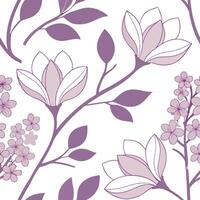 Soft pastel spring garden seamless pattern with lilacs and magnolias for peaceful home gardens concept as Gentle lilacs and magnolias in soft pastel tones arranged seamlessly for a Dynamic vector