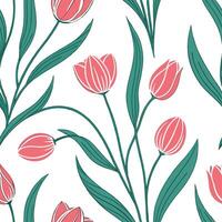Soft spring sunshine and blooming tulips seamless tile pattern with pastel colors and fresh energy concept as Pastel colored blooming tulips and soft spring sunshine create a seaml Dynamic vector