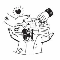 Social worker double exposure with community scene concept as A social workers profile combined with a community scene representing social responsibility and community support Ide Dynamic vector