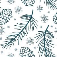 Snowy pine seamless tile pattern with pinecones and snowflakes for nature inspired winter decor concept as Pinecones and snowflakes arranged seamlessly to create nature inspired sn Dynamic vector