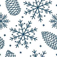 Snowflake and pinecone seamless tile pattern with frosty details and evergreen accents concept as Frosty details on snowflakes and evergreen pinecones create a seamless tile patter Dynamic vector