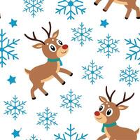Snowflake and reindeer seamless tile pattern with winter forest elements and cool tones concept as Snowflakes paired with reindeer create a seamless tile pattern with winter forest Dynamic vector