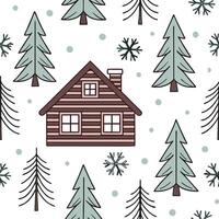 Snowflake and winter cabin seamless tile pattern with cozy forest elements and snowy accents concept as Cozy winter cabins paired with snowflakes create a seamless tile pattern wit Dynamic vector
