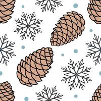 Snowflake and holiday pinecone seamless tile pattern with festive winter elements concept as Festive pinecones paired with snowflakes create a seamless tile pattern with vibrant wi Dynamic vector
