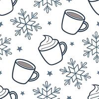 Snowflake and cozy mug seamless tile pattern with warm winter beverages and frosty details concept as Cozy mugs filled with warm beverages paired with snowflakes create a seamless Dynamic vector
